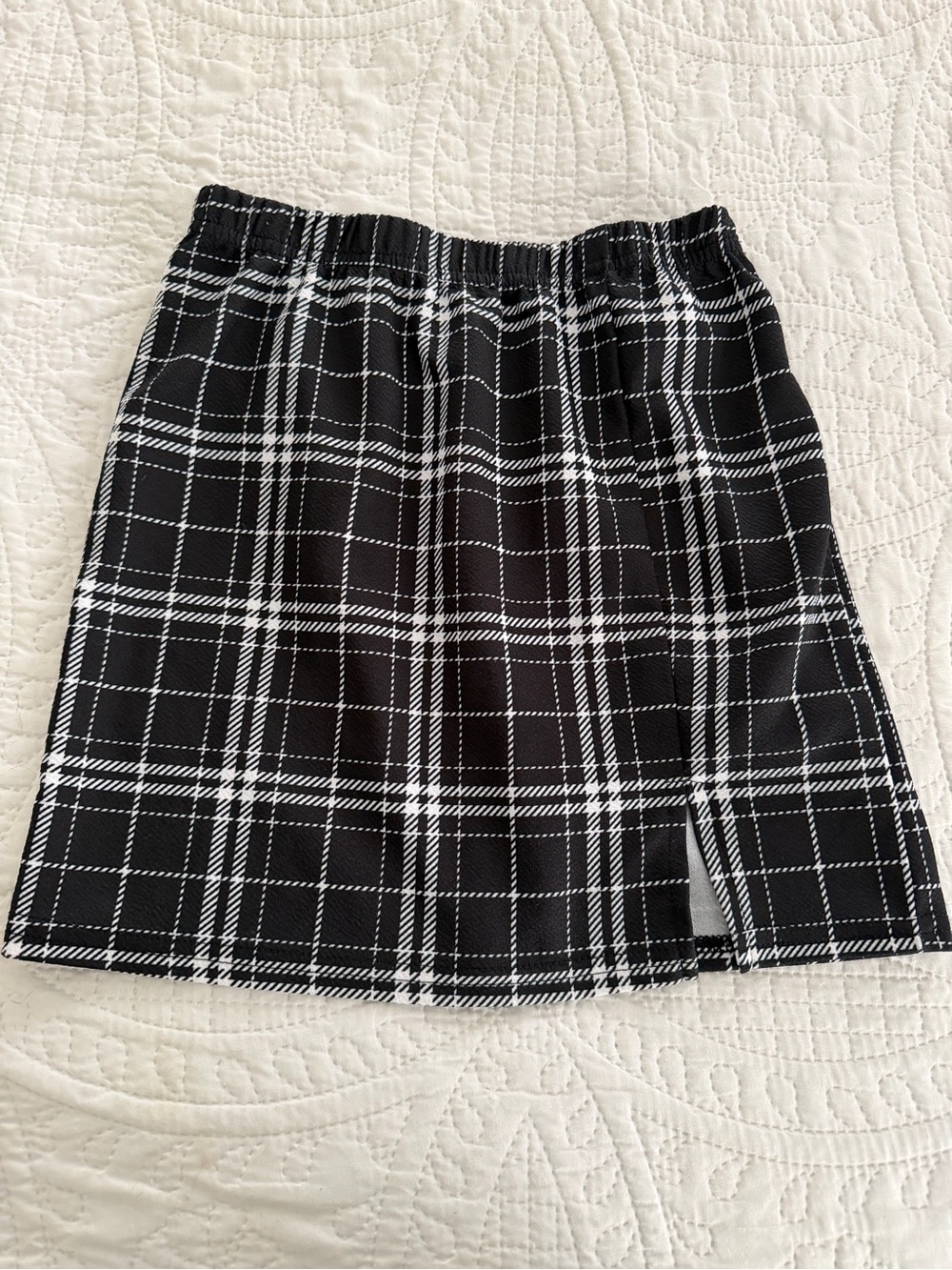 SHEIN Black and White Plaid Elastic Waist Mini Skirt